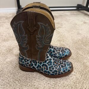 Roper Girl’s Glitter Leopard Western Square Toe Mid Calf Cowboy Boots